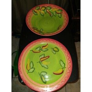 Gates Ware 14" Large Orange/Green Leaves & Vegetables Serving Bowl / Plate